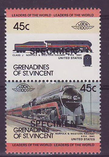 Grenadines of St Vincent 45c Train Class J Norfolk  ** Luxe Surcharge SPECIMEN